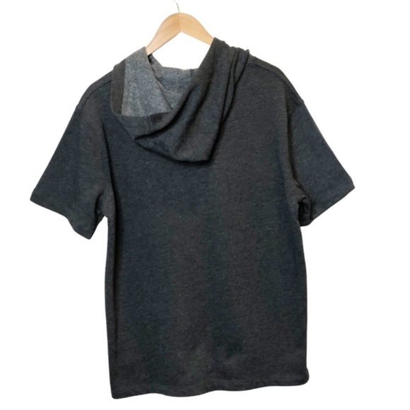 Women’s Dark Heather Grey Charcoal Short Sleeve Hoodie Streetwear Pullover - Picture 11 of 16